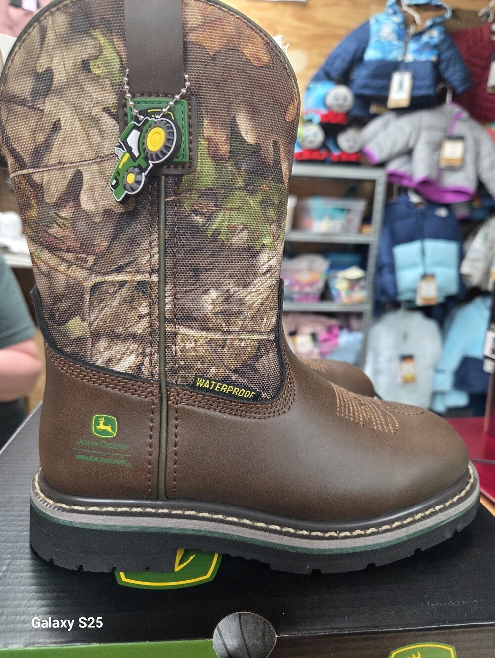 John Deere Brown Leather and Camouflage Kids Pull-On Boots